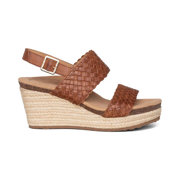 Aetrex Women's Summer Woven Quarter Strap Wedge Sandals - Brown | USA SD23CG7